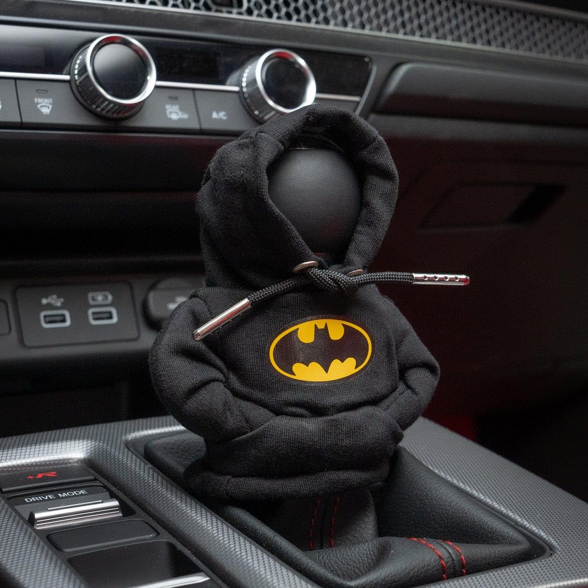 Moonshine Car Shifter Hoodie (Black) - Superhero Theme with Gearshift Detail.
